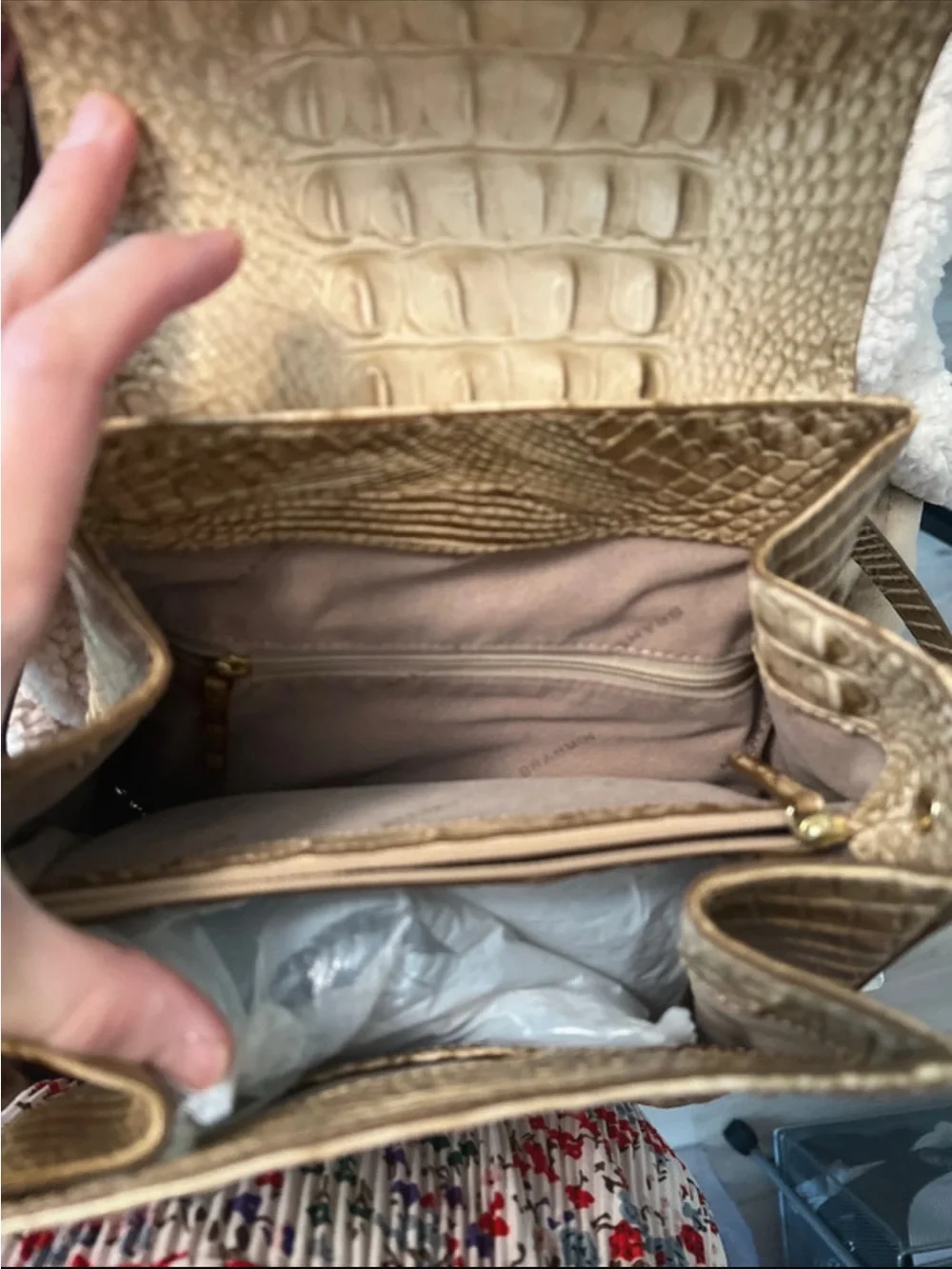 Brahmin Metallic Gold Croc-Embossed Backpack